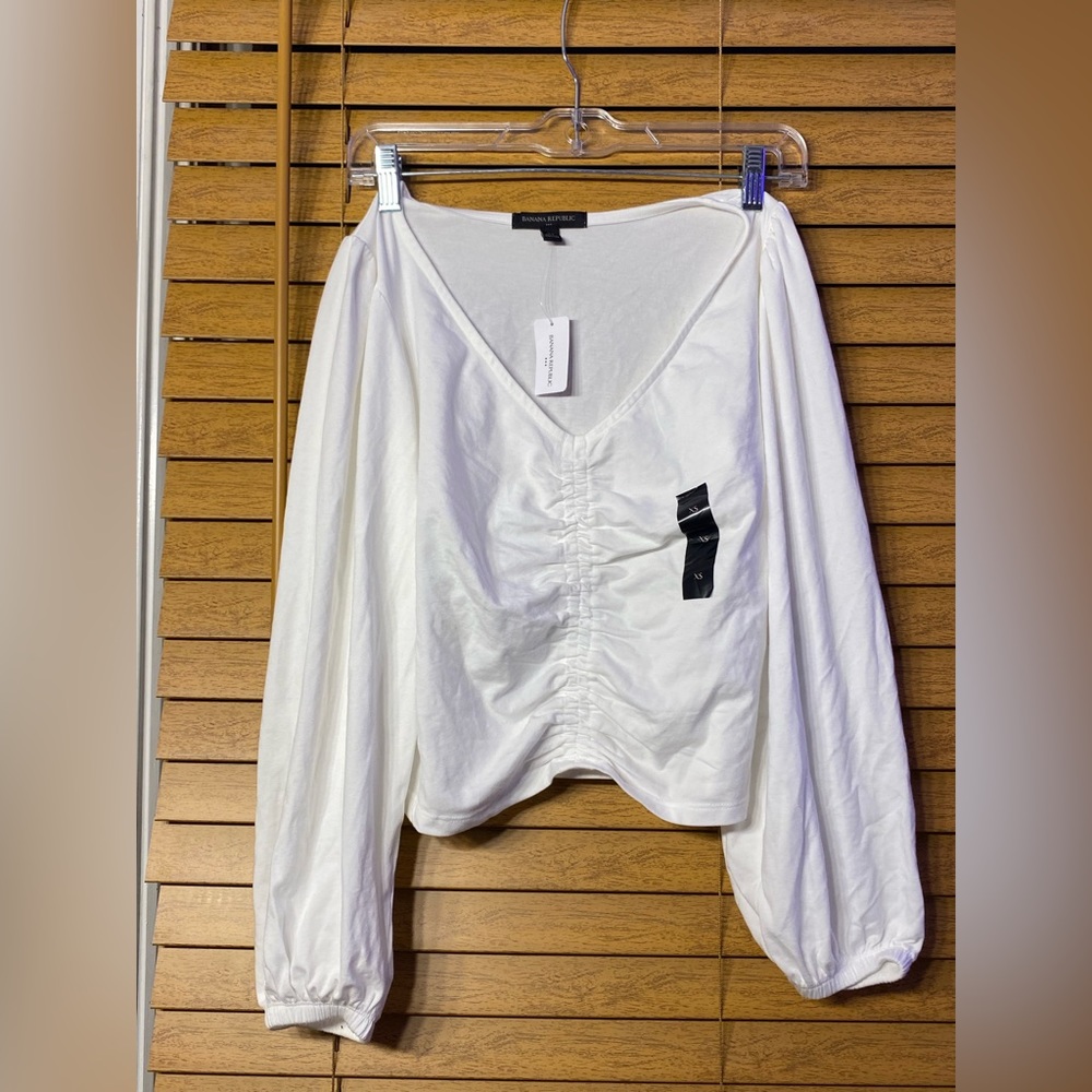 NWT Banana Republic $79.50 Women's Cotton Ballon-Sleeve Top, White, Sz XS.